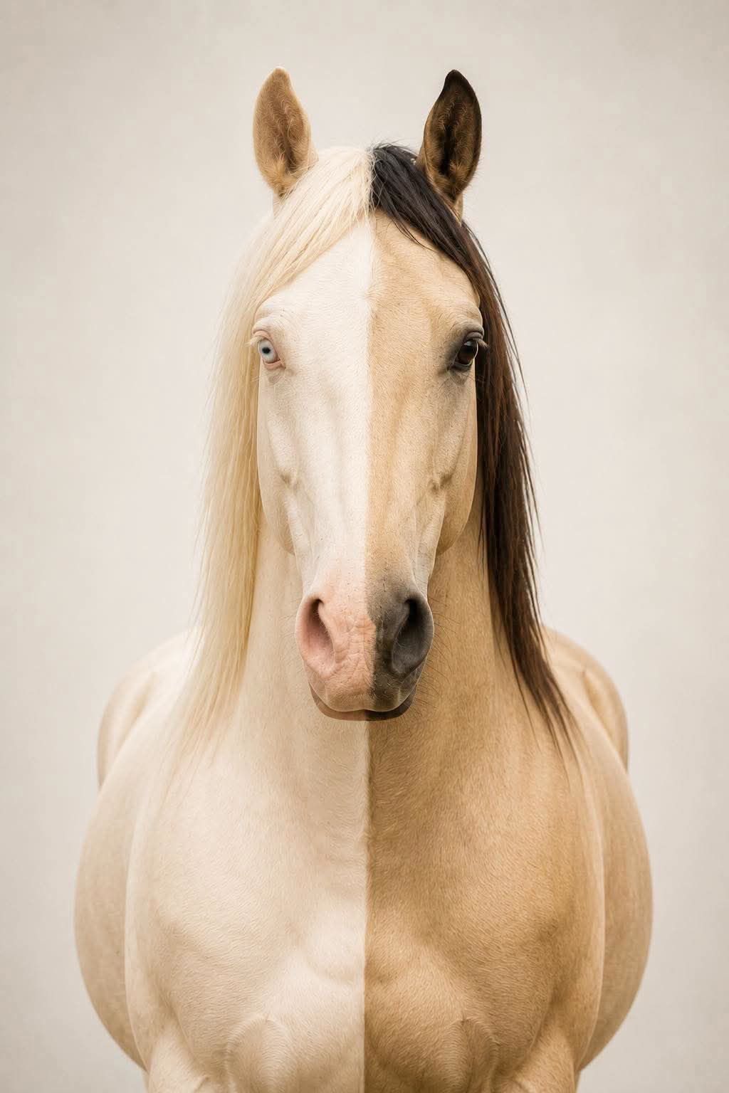 Close portrait of a dark bay horse in profile, lit by a single soft light